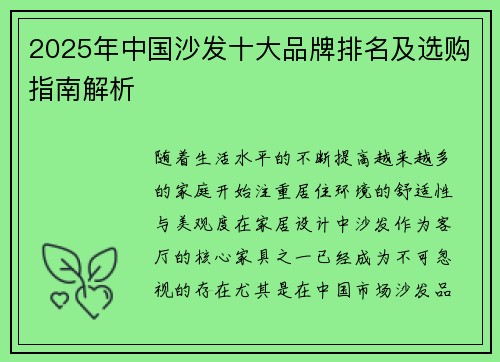 2025年中国沙发十大品牌排名及选购指南解析